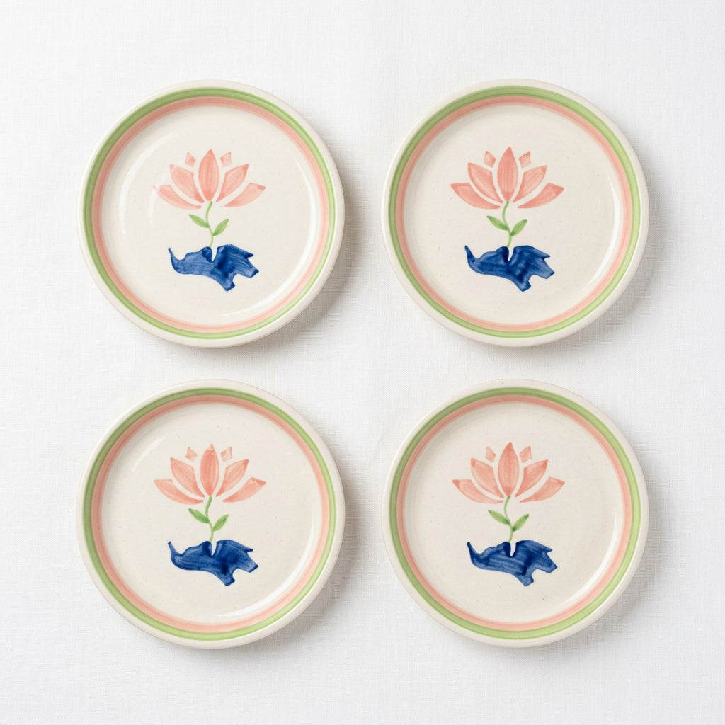 Lucky Lotus Handpainted Ceramic Tapas Plate Set of 4