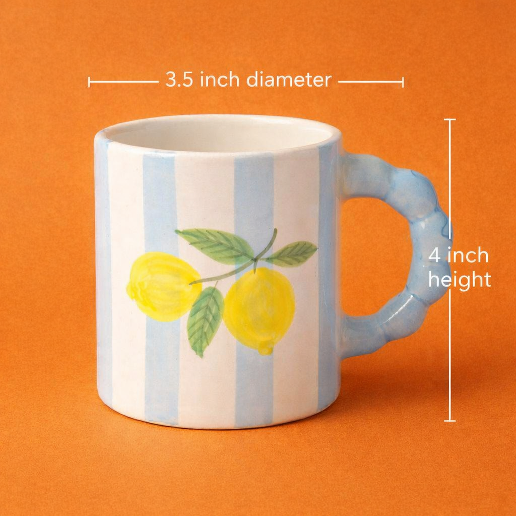 Lemon Stripe Elegance – Handcrafted Ceramic Mug