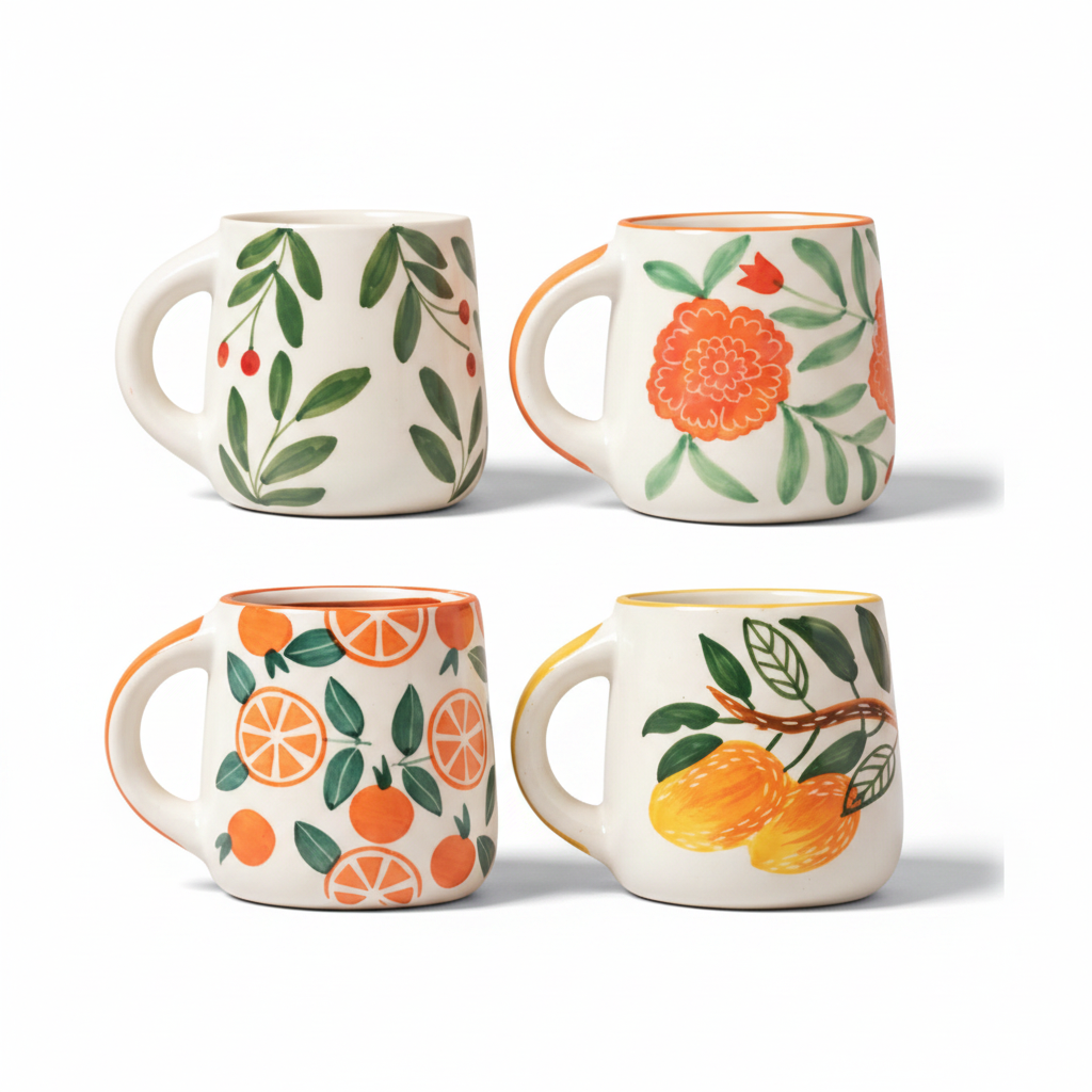 Olive Marigold Orange Mango Mug Combo Set of 4