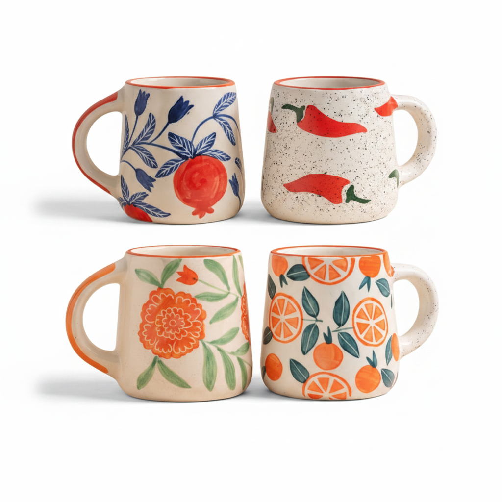 Anaar Mirchi Marigold Orange Mug Combo Set of 4