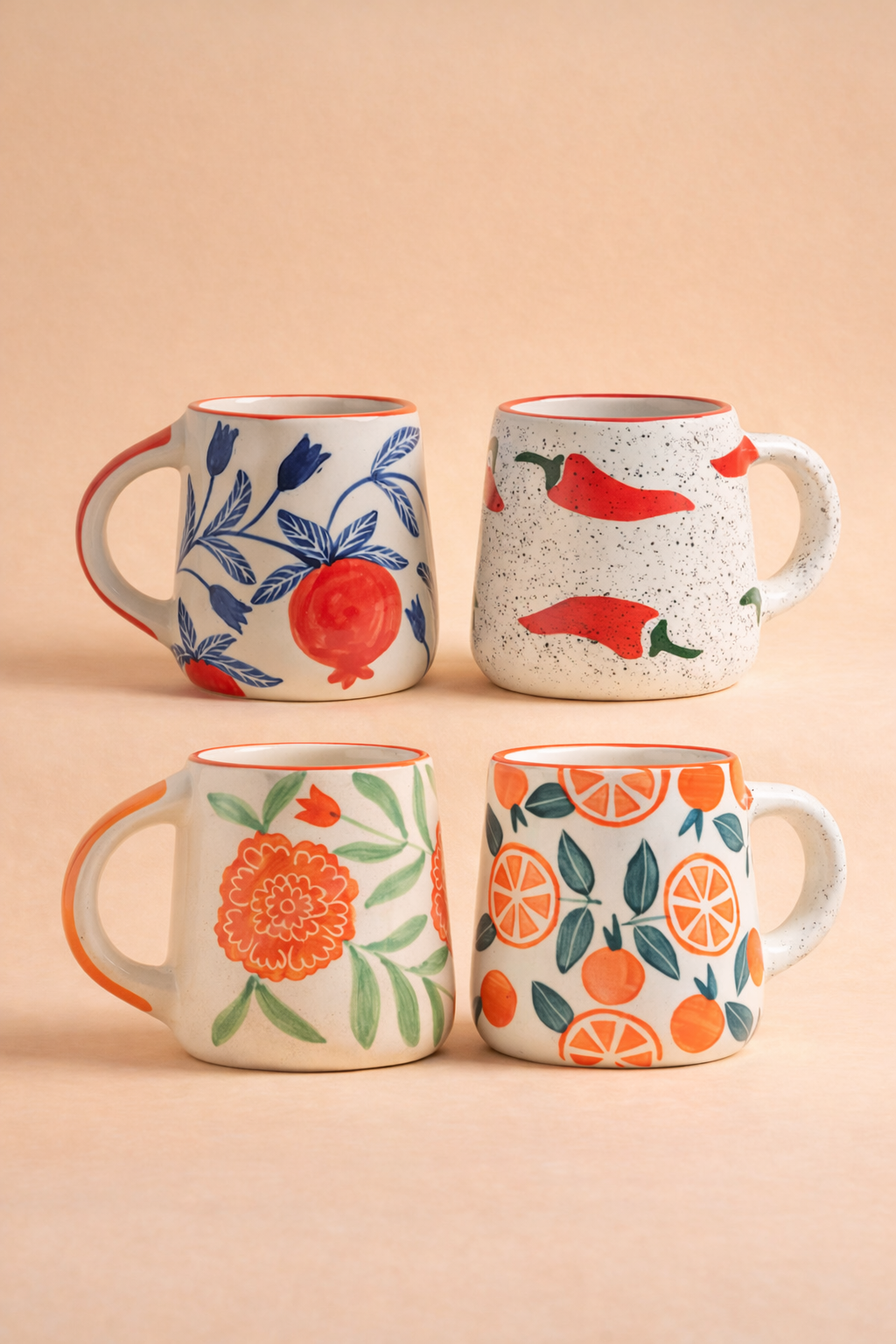 Anaar Mirchi Marigold Orange Mug Combo Set of 4