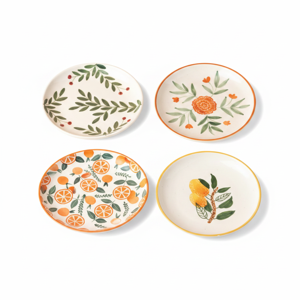 Olive Marigold Orange Mango Plates Combo - Buy 3 Get 1 Free