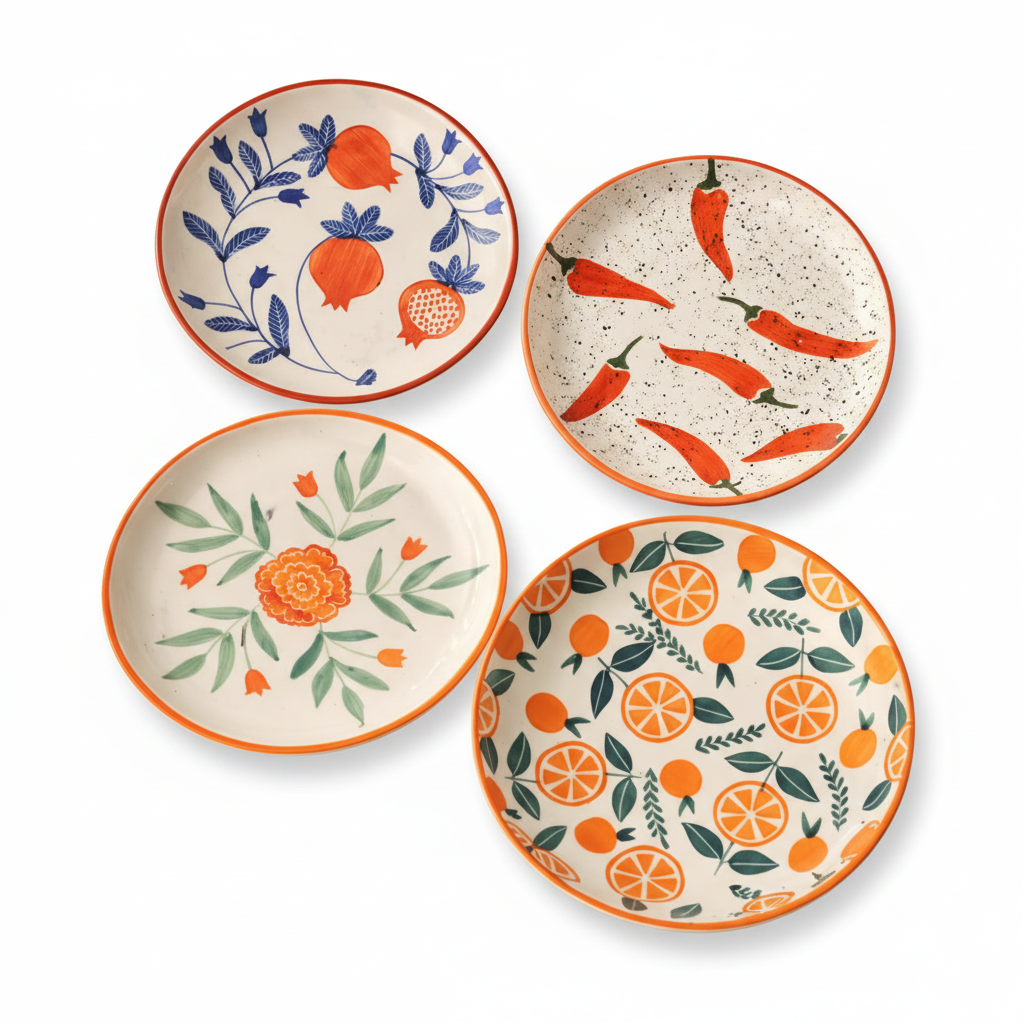 Anaar Mirchi Marigold Orange Plates Combo - Buy 3 Get 1 Free