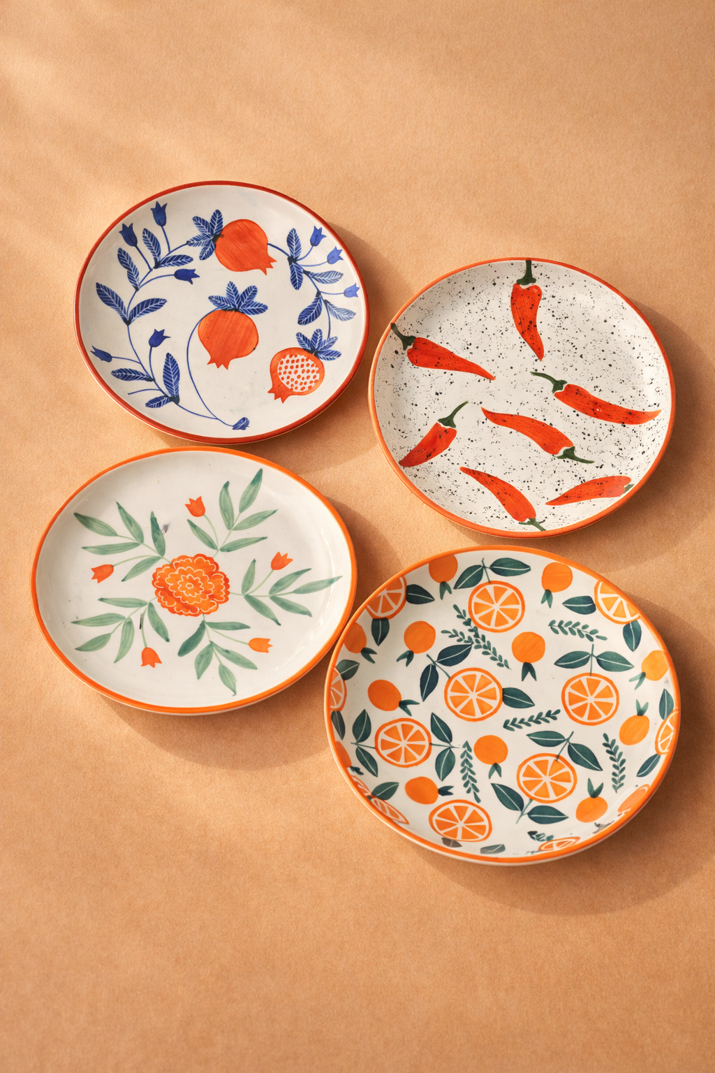 Anaar Mirchi Marigold Orange Plates Combo - Buy 3 Get 1 Free