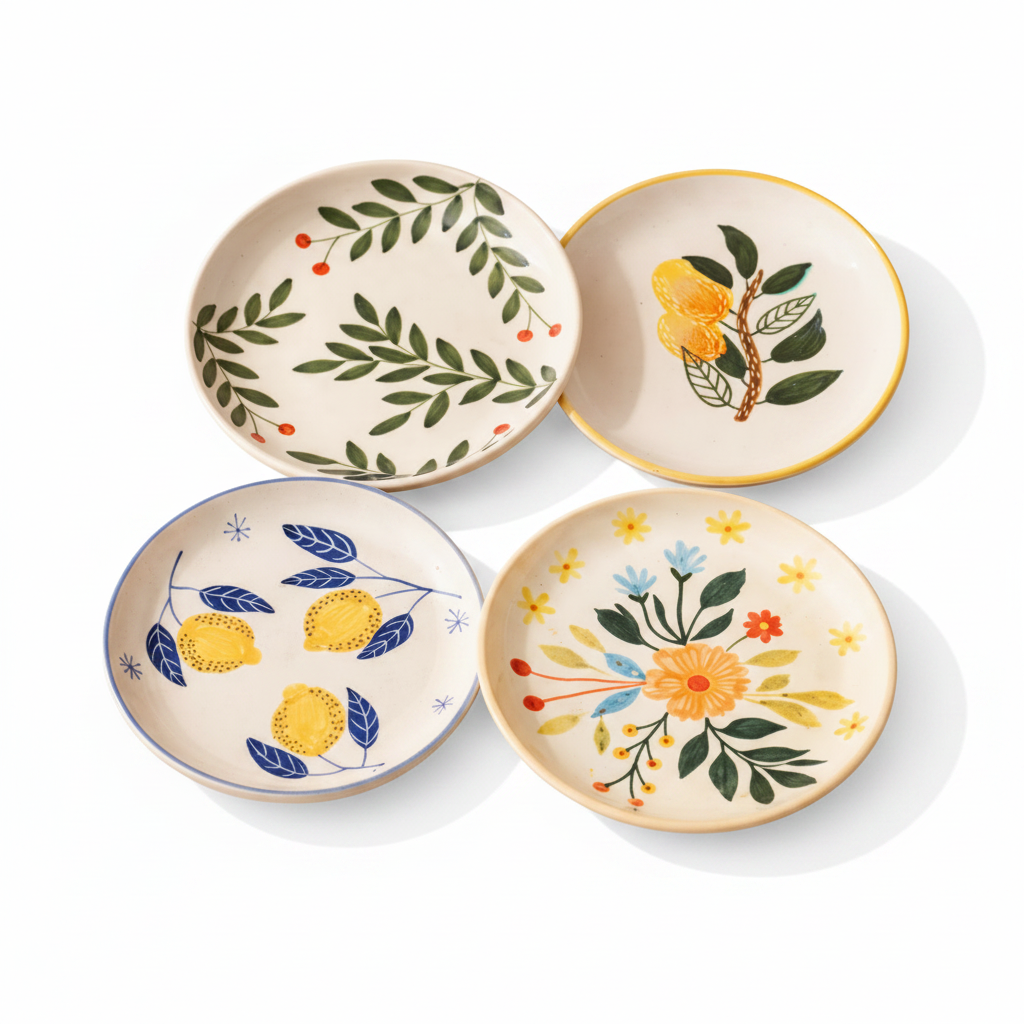Olive Mango Lemon Floral Plates Combo - Buy 3 Get 1 Free