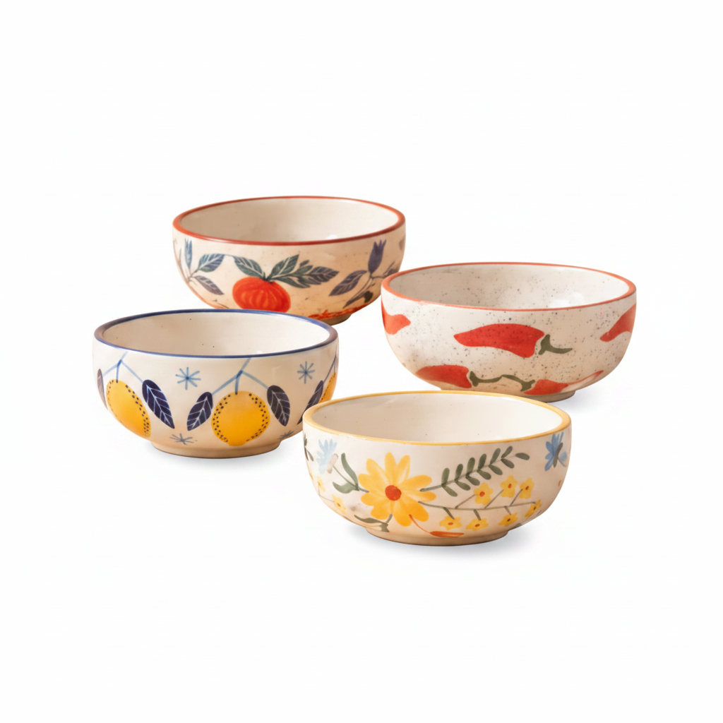 Small Bowls Lemon Anaar Mirchi Floral Combo - Buy 3 Get 1 Free