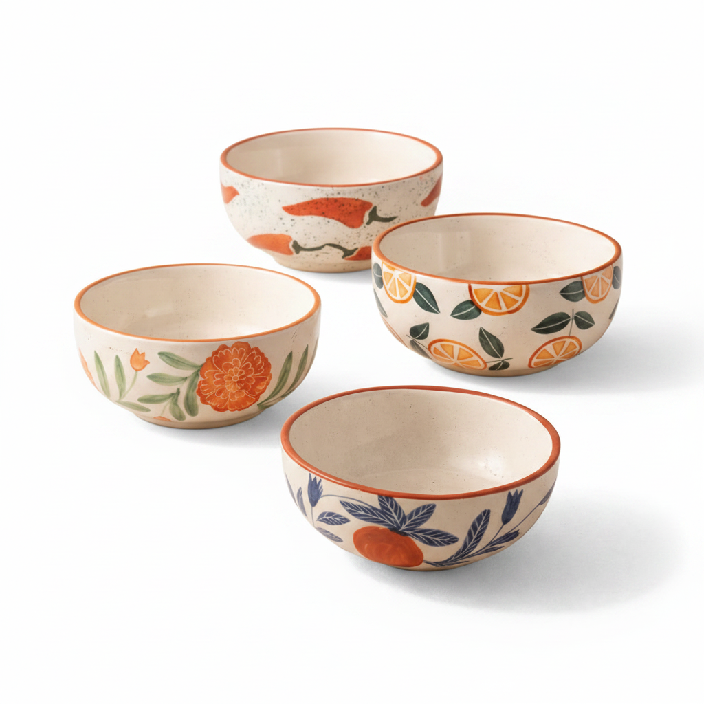Small Bowls Anaar Mirchi Marigold Orange Combo - Buy 3 Get 1 Free