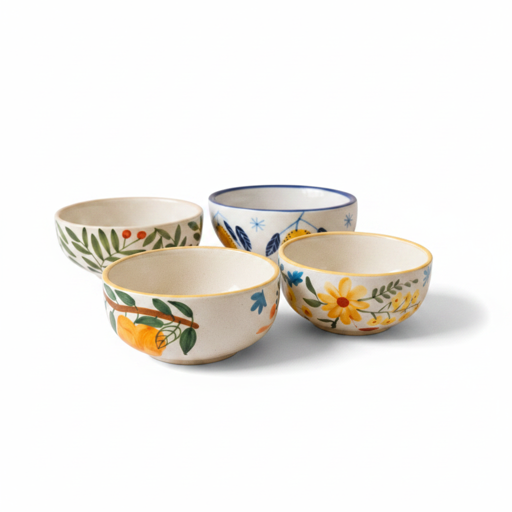 Small Bowls Olive Mango Lemon Floral Combo - Buy 3 Get 1 Free