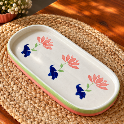 Lucky Lotus Handpainted Ceramic Tray