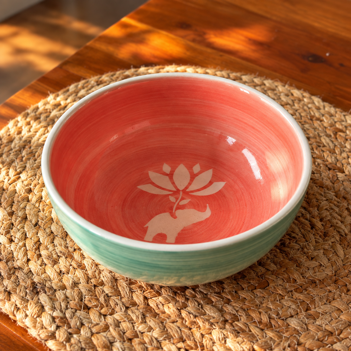 Lucky Lotus Handpainted Ceramic Bowl - Large (Pink)