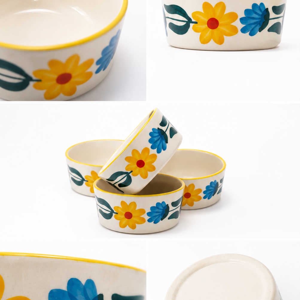 Floral Extravaganza Ceramic Ramekin Bowl Set of 4