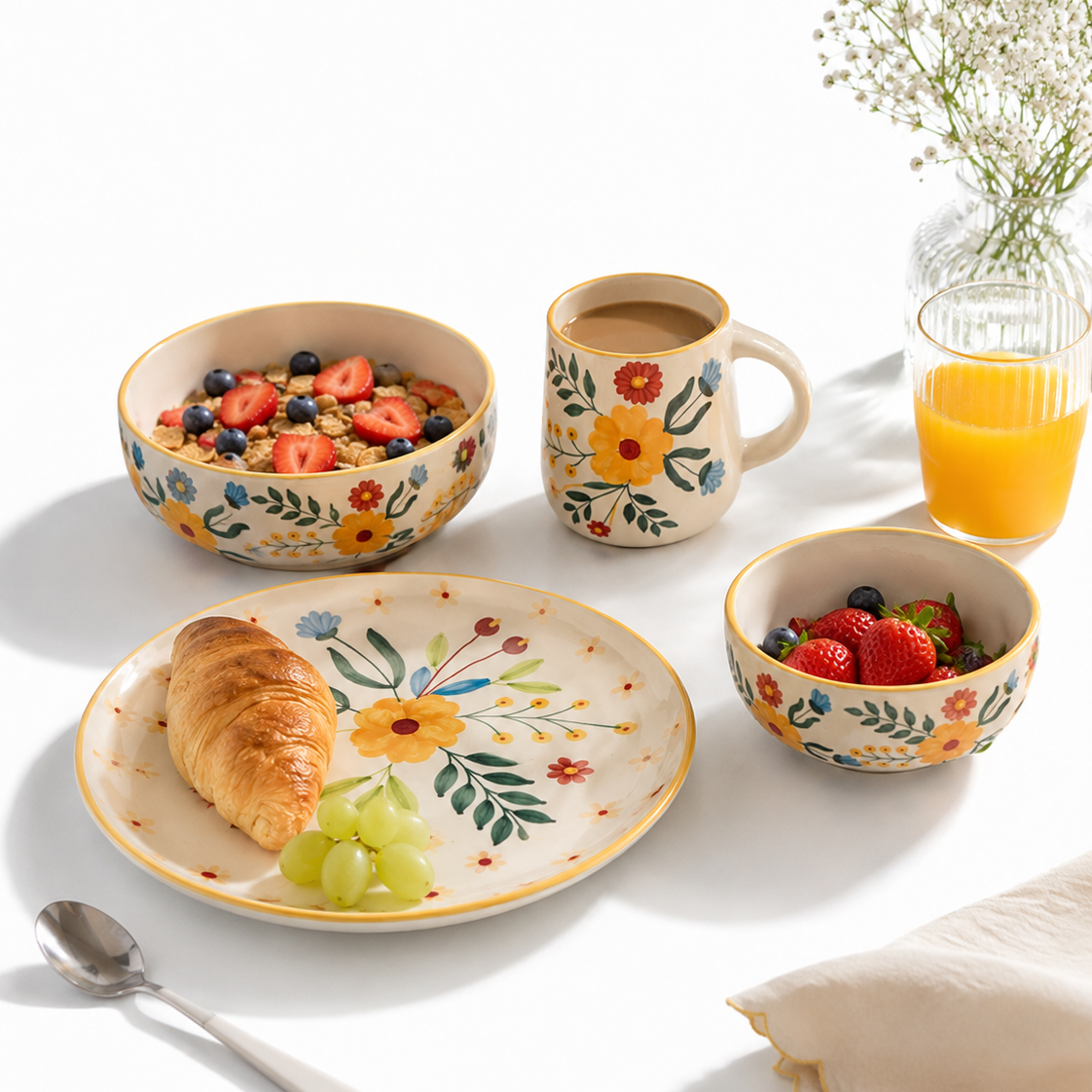 Floral Extravaganza Breakfast Set of 4