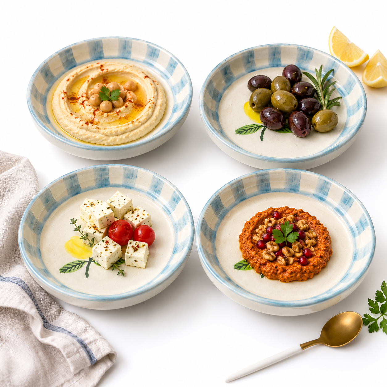 Lemon Stripe Elegance Ceramic Tapas Set of 4 (5.5 Inches)