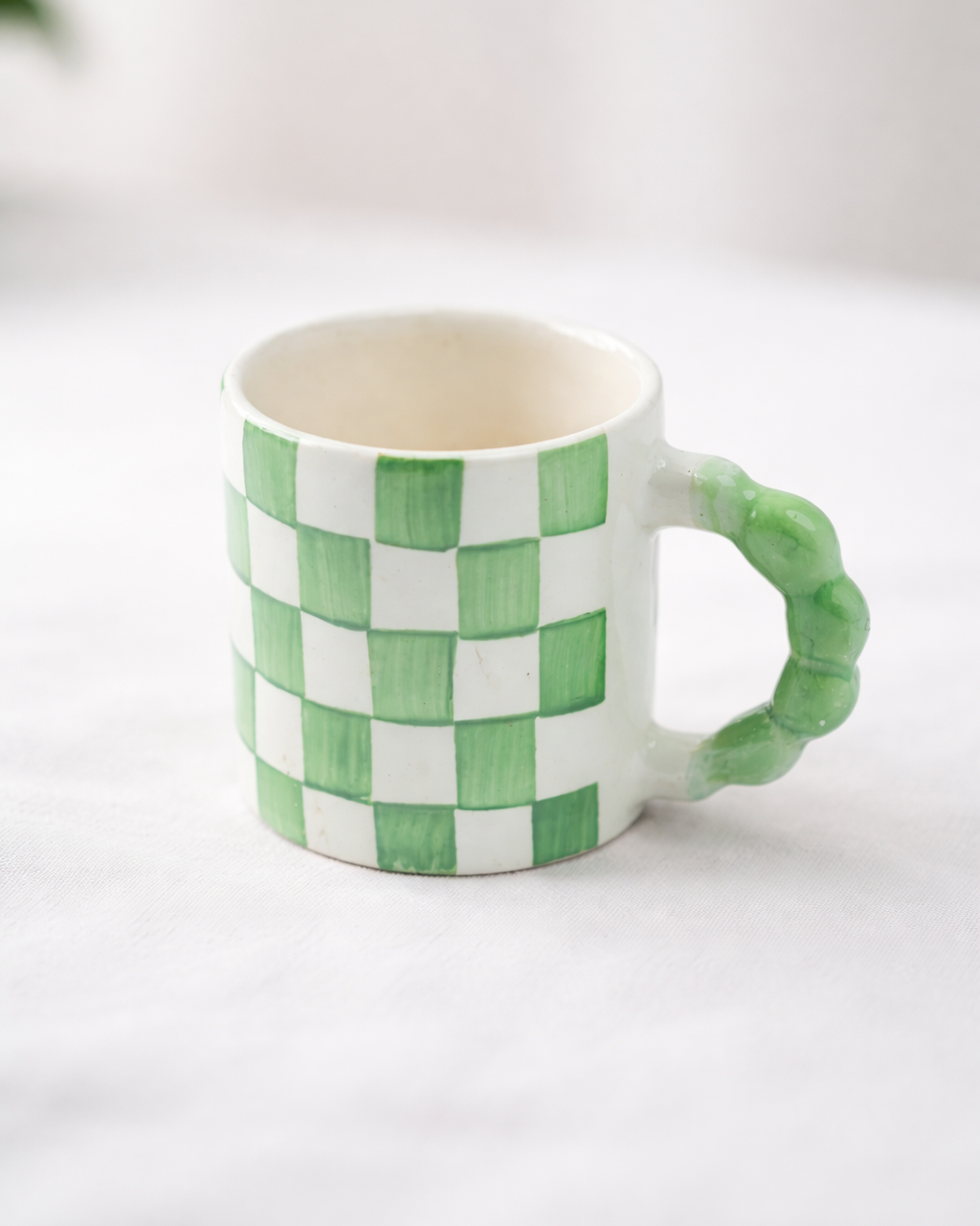 Ghingham Checkerboard Print- Green Mug