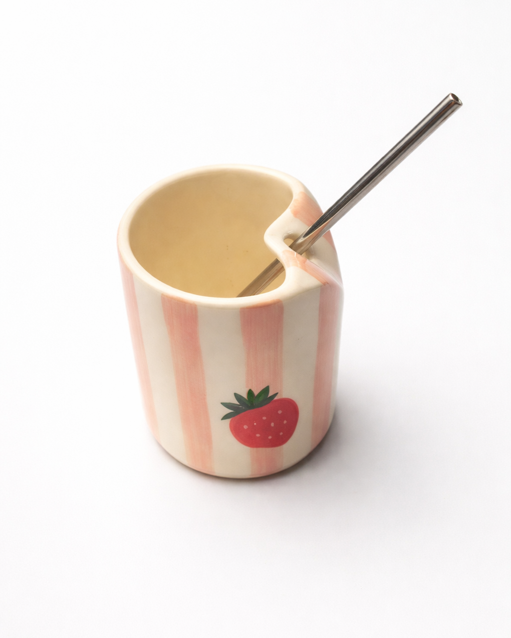 Stripe Strawberry Ceramic Glass with Straw