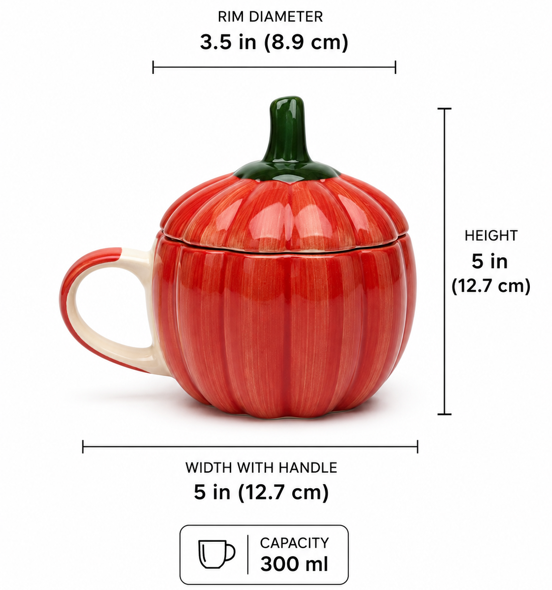 Red Pumpkin Ceramic Coffee Mug with Lid (300 ml )