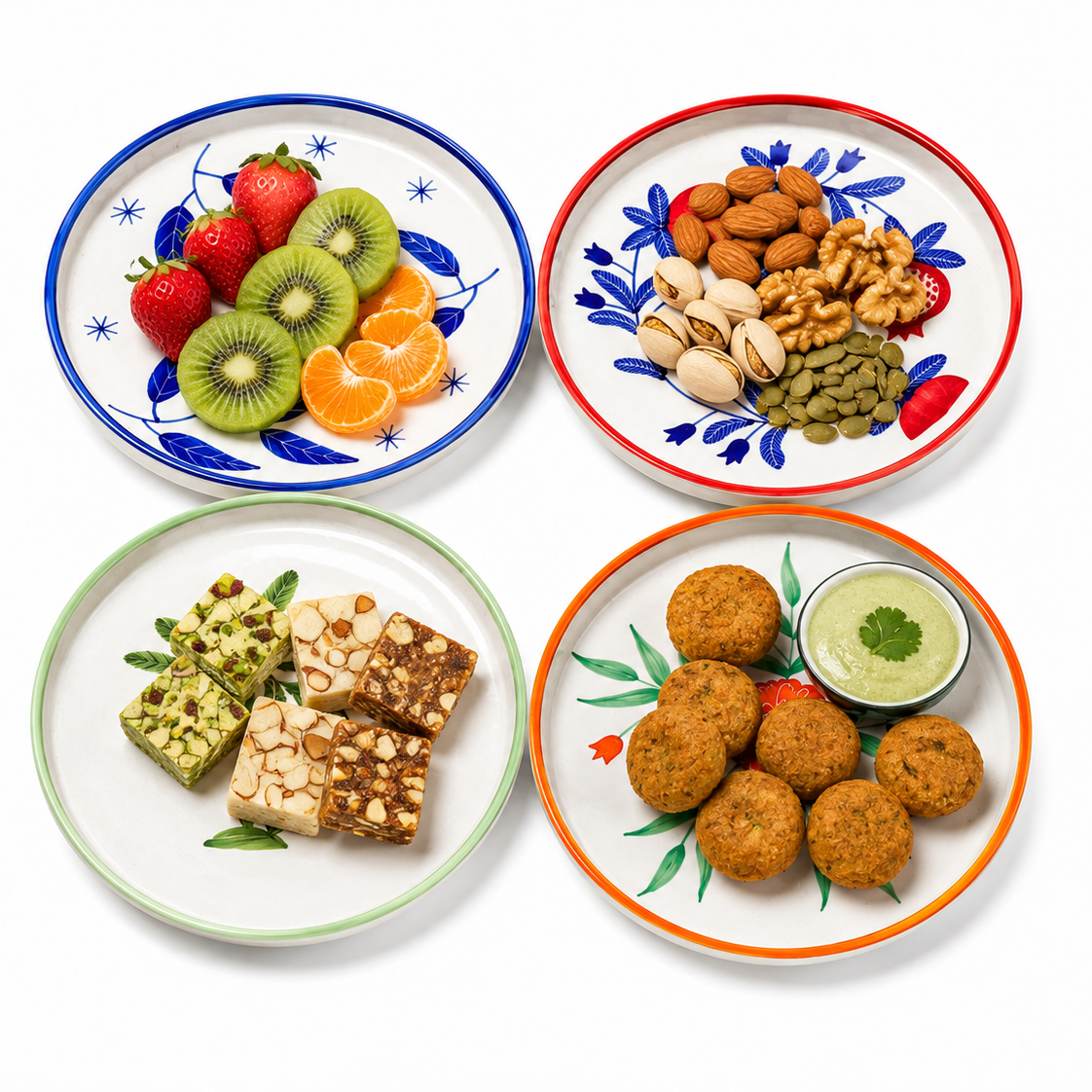 Multi Color Ceramic Snack Plate Combo (8 inches) - Set of 4