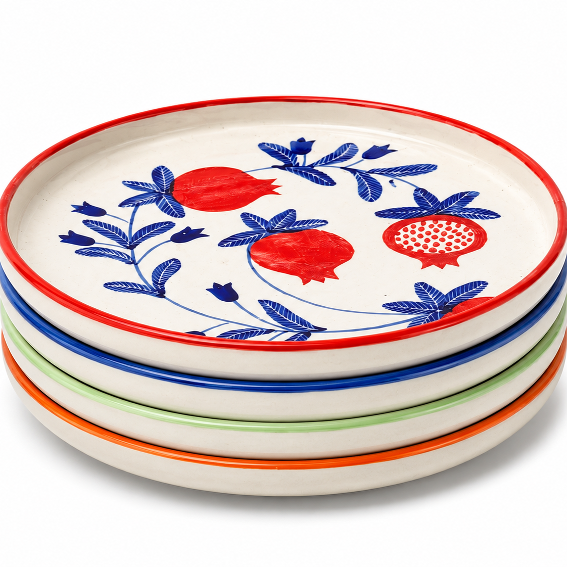 Multi Color Ceramic Snack Plate Combo (8 inches) - Set of 4