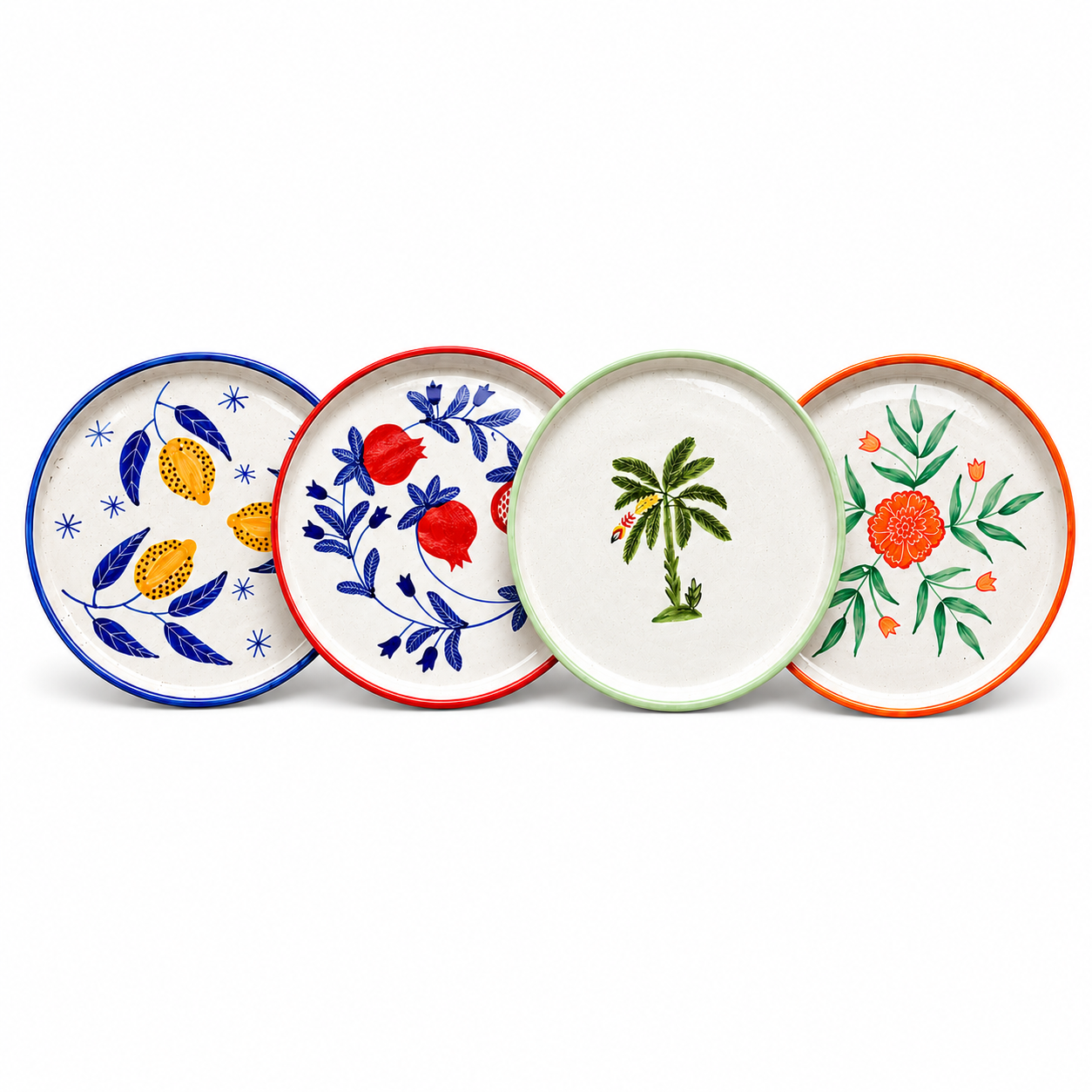 Multi Color Ceramic Snack Plate Combo (8 inches) - Set of 4
