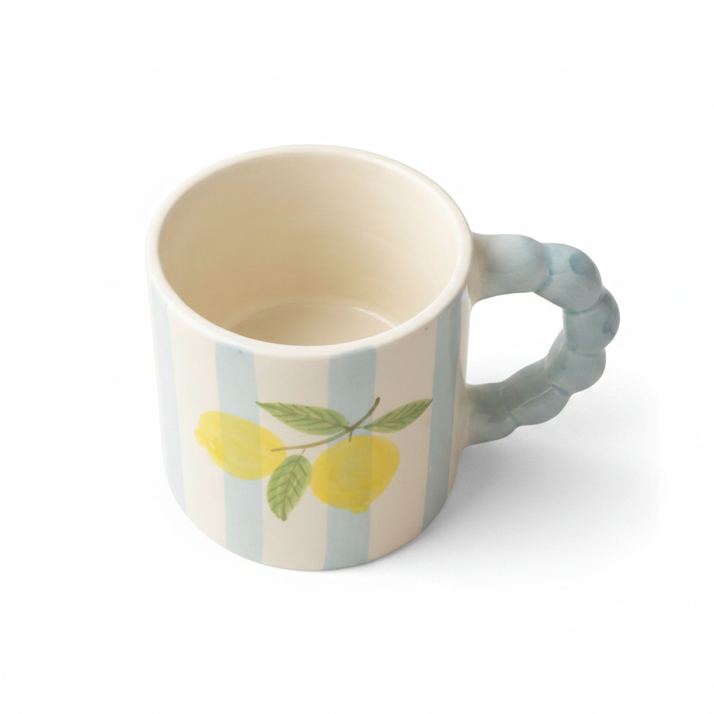 Lemon Stripe Elegance – Handcrafted Ceramic Mug