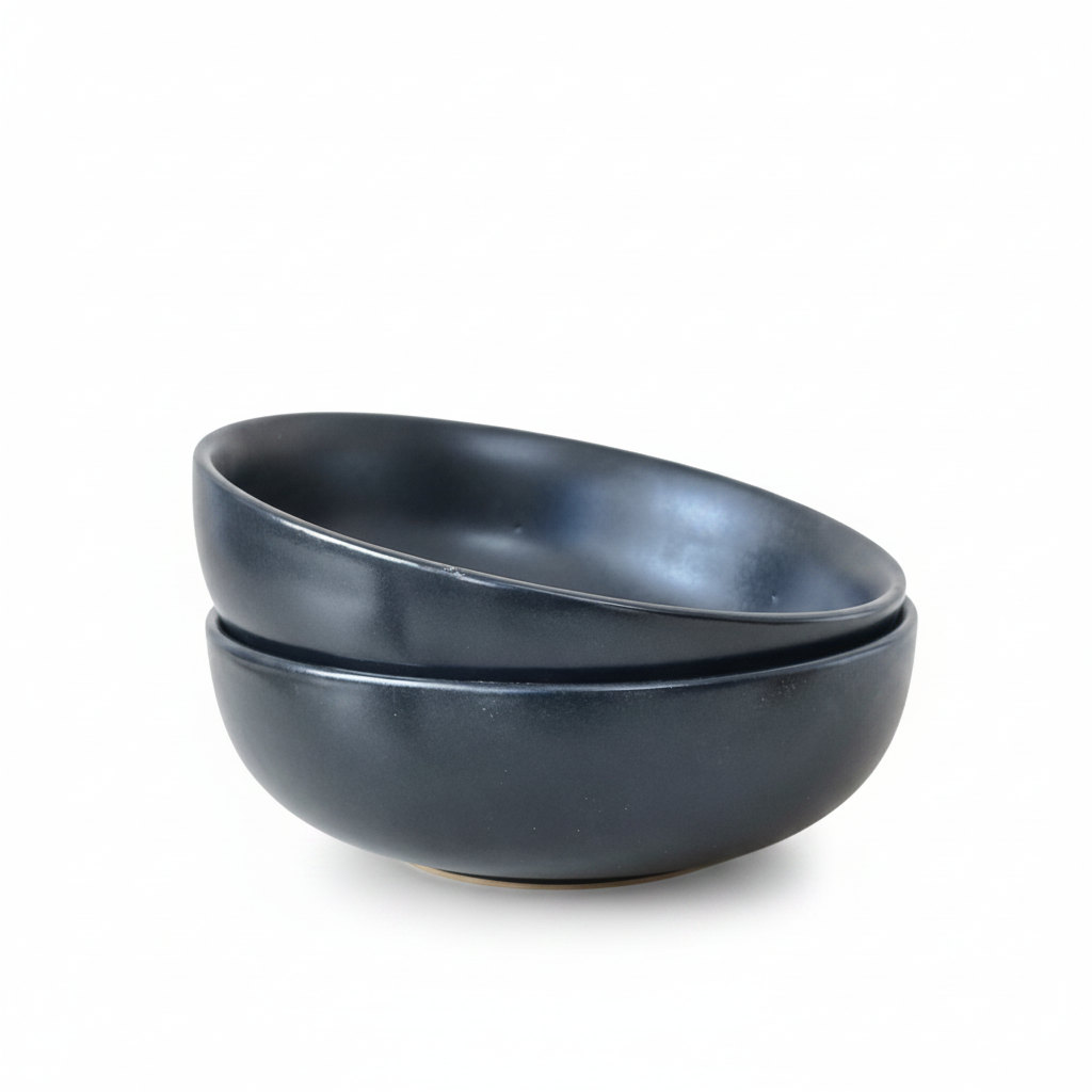 Jet Black Ceramic Breakfast Bowl