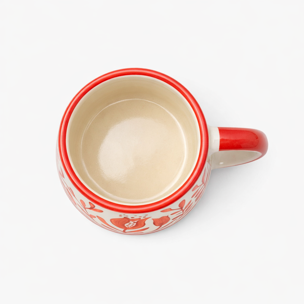 Anaar & Floral Folk Art Ceramic Mug (Red )