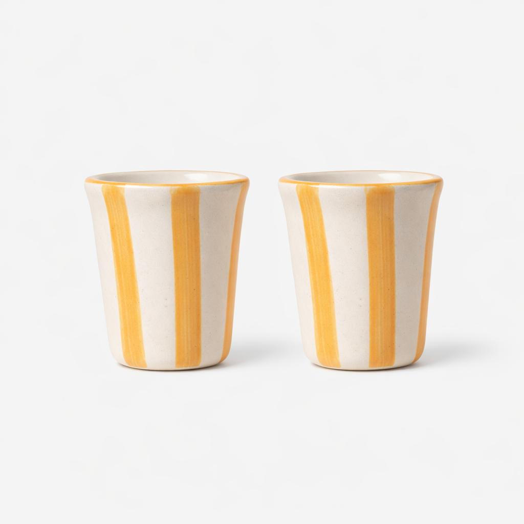 Ceramic Yellow Stripe Glass - 3 Inches (Set Of 2 )