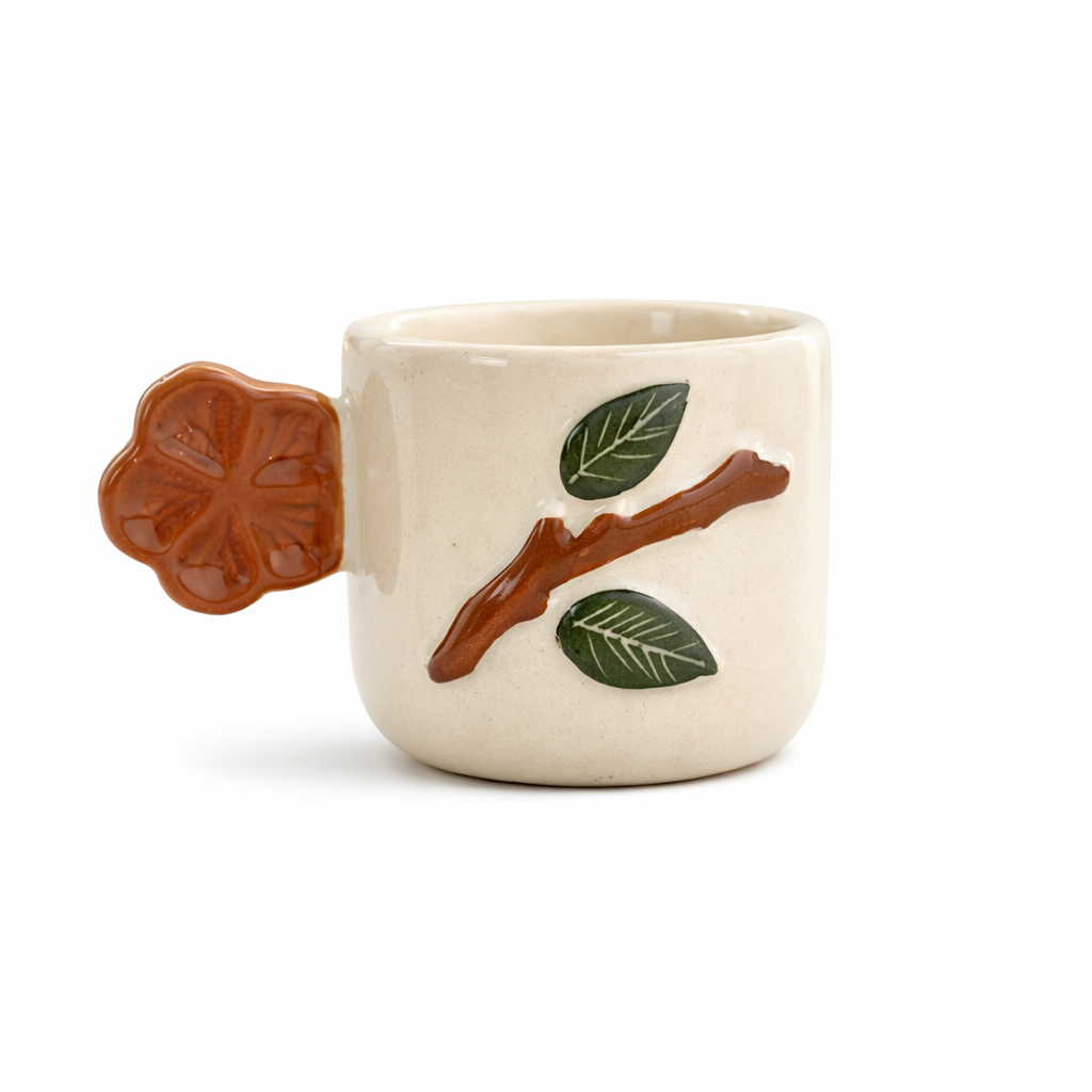 Floral Handle Espresso Mug - Brown