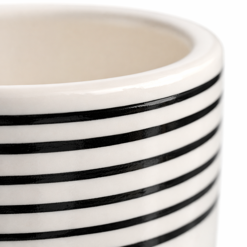 White Ceramic tumbler with Black Stripes