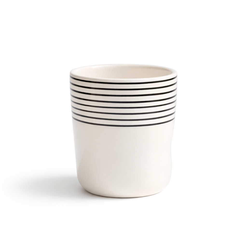 White Ceramic tumbler with Black Stripes