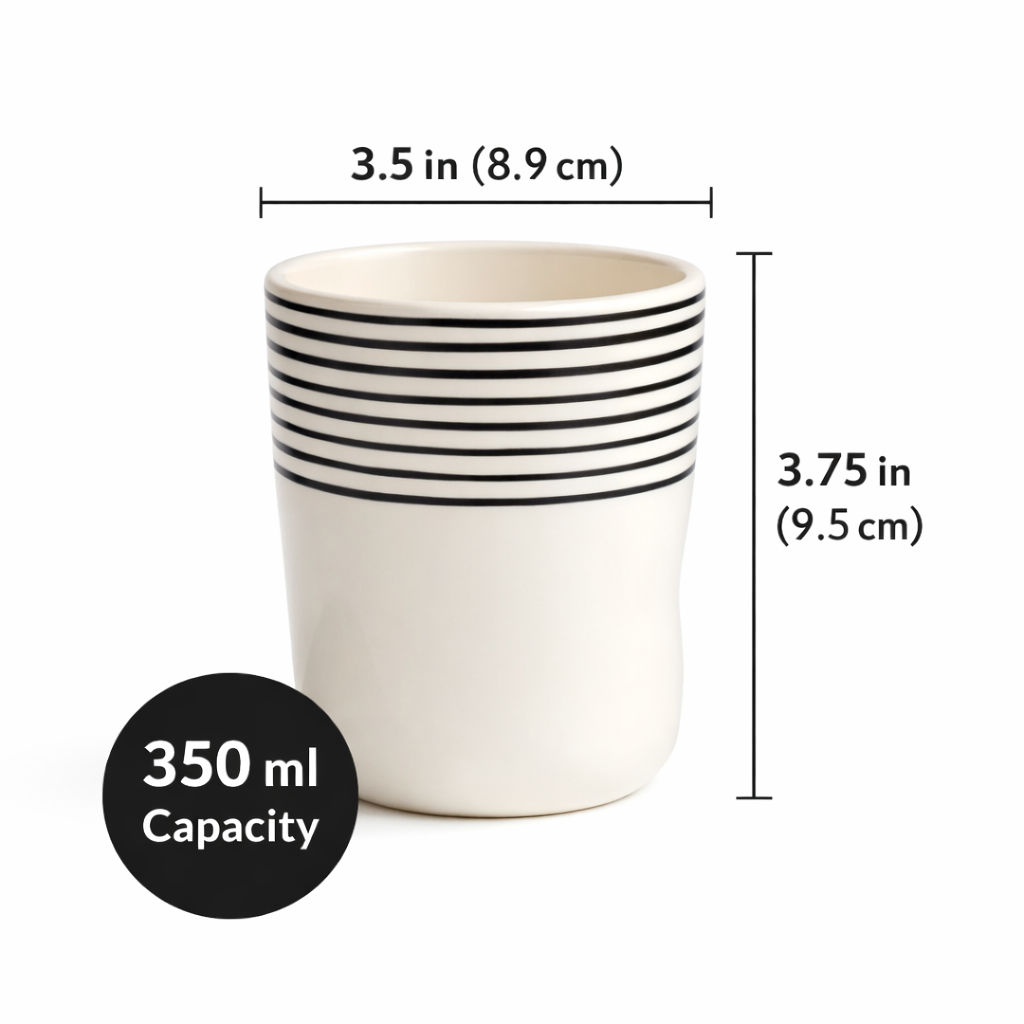 White Ceramic tumbler with Black Stripes