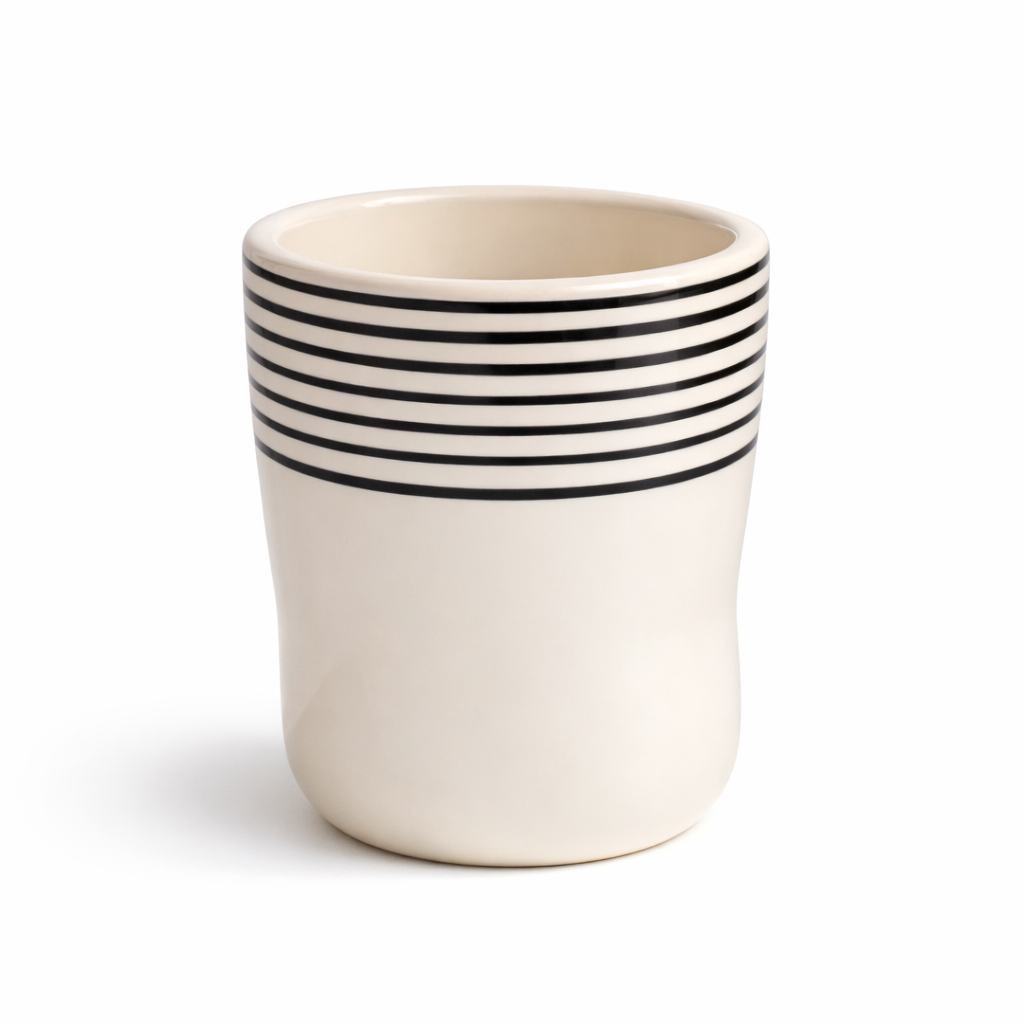 White Ceramic tumbler with Black Stripes