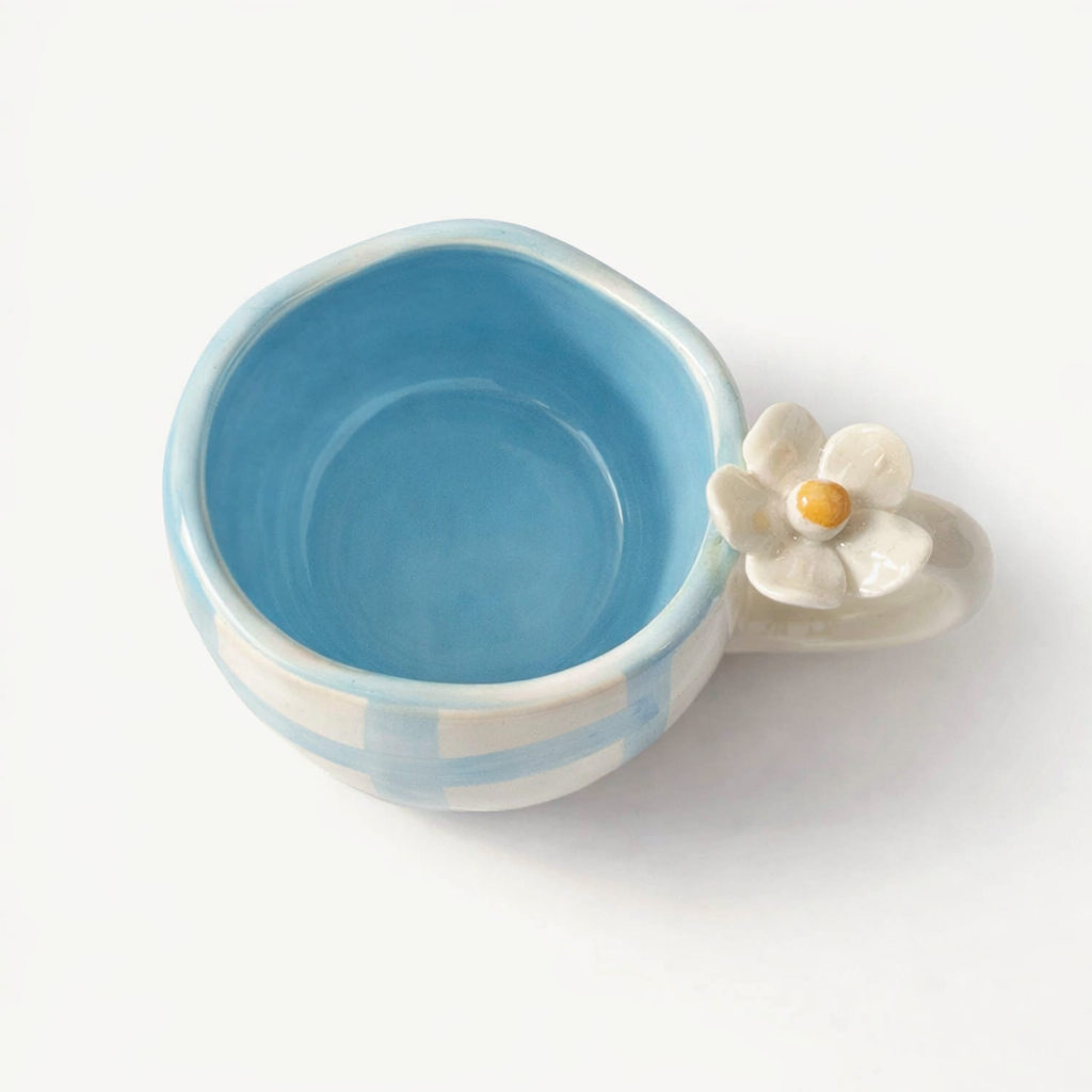 Sky Blue Ceramic Mug with 3D Flower Handle (220 ml )