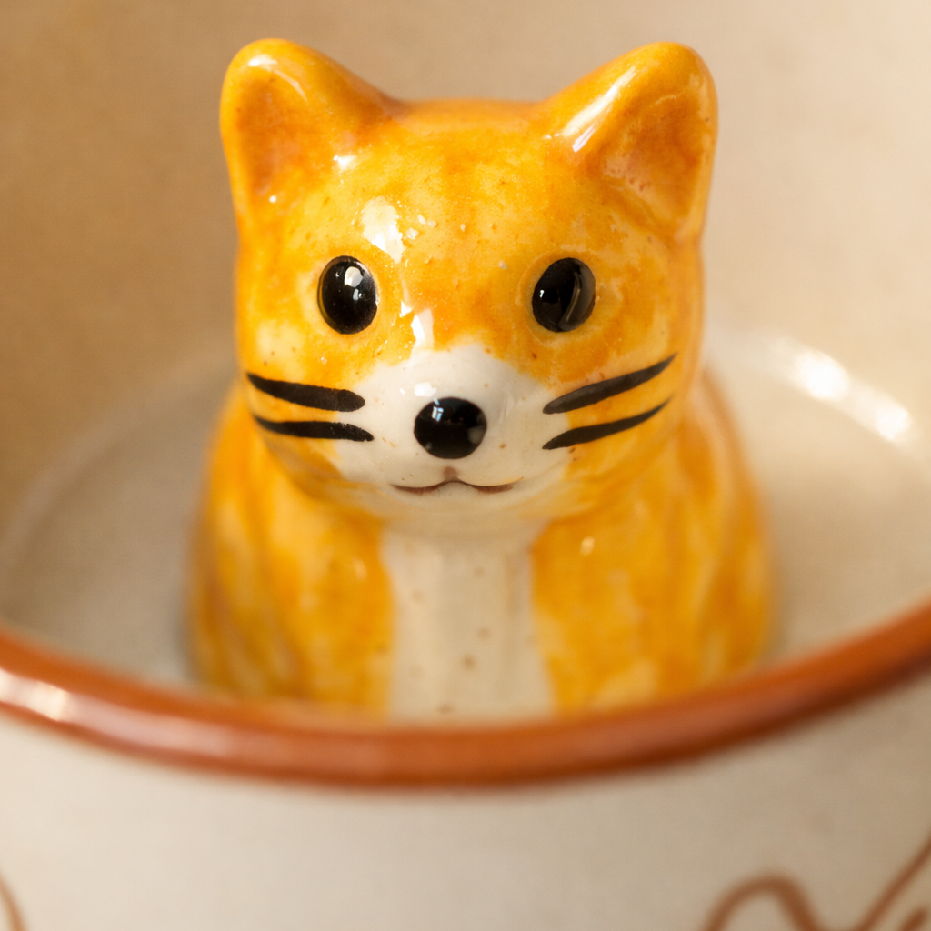 Cute Cat Surprise 3D Animal Ceramic Coffee Mug (240 ml )