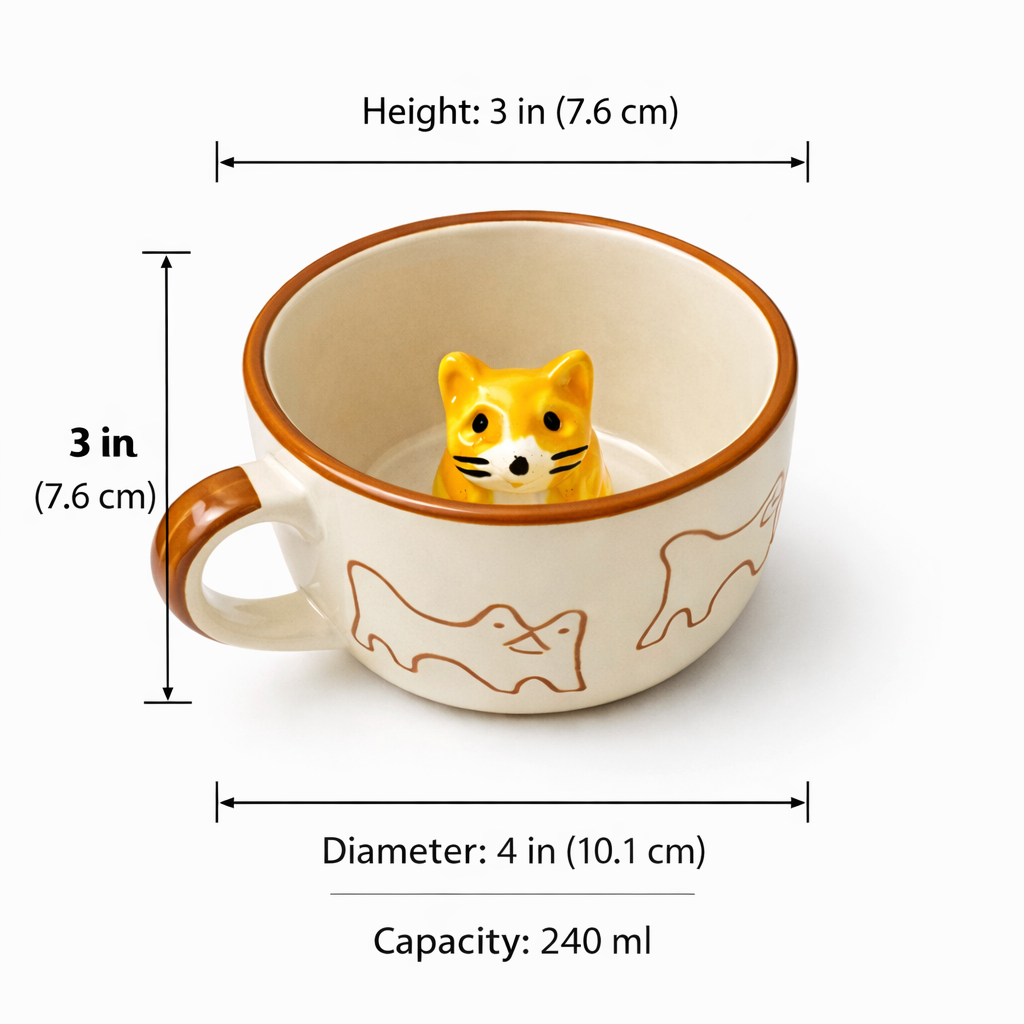Cute Cat Surprise 3D Animal Ceramic Coffee Mug (240 ml )