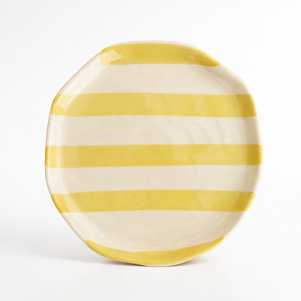 Pastel Yellow Stripe Ceramic Plate - Single