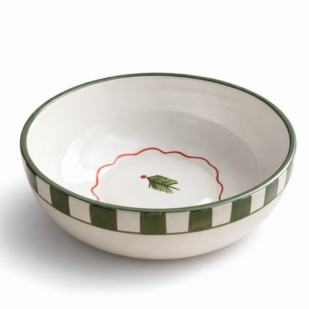 Sage Green Rim Ceramic Bowl – Large