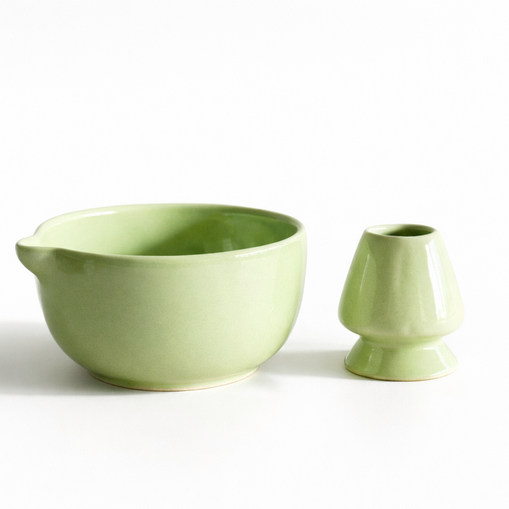 Pastel Green Matcha Bowl & Whisk Holder Set
