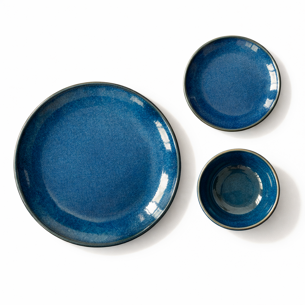 Indigo Blue Dinner Set of 3 Glossy