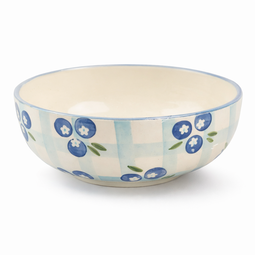 Blueberry Check Pattern Ceramic Bowl – Large