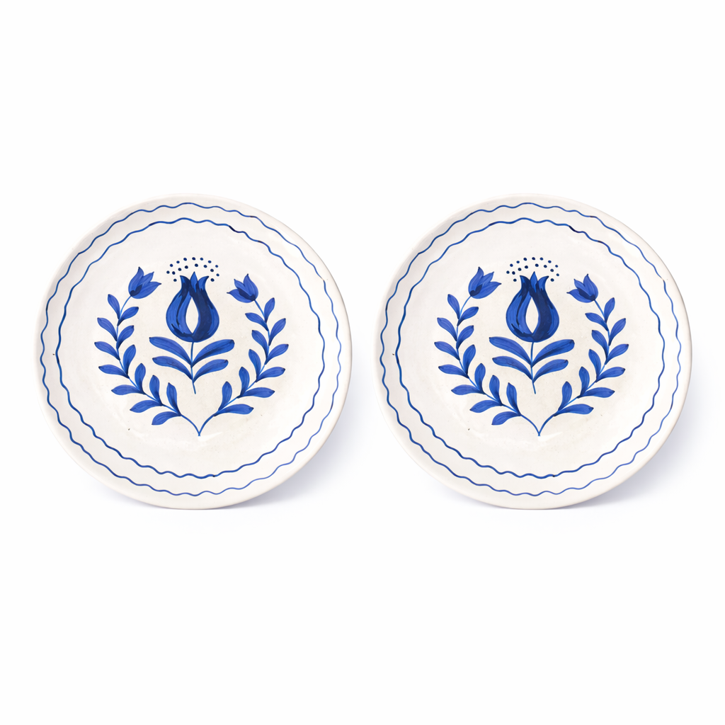 Blue Anaar & Floral Folk Art Ceramic Plate (7inches)