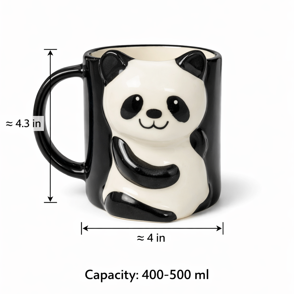 Cute 3D Panda Ceramic Coffee Mug - ( 400-500ml ) Large Capacity Decorative Cup