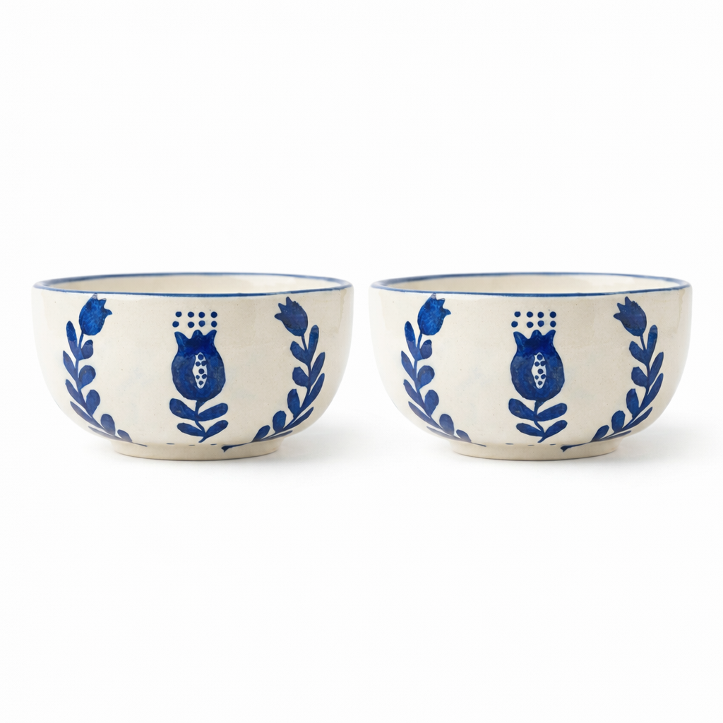 Blue Anaar & Floral Folk Art Ceramic Small Bowl