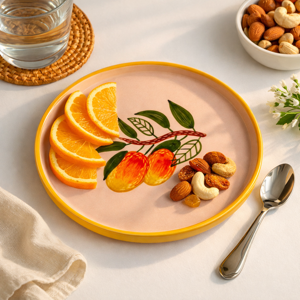 Mango Mehfil Handpainted Ceramic Snack Plate (8 inches)