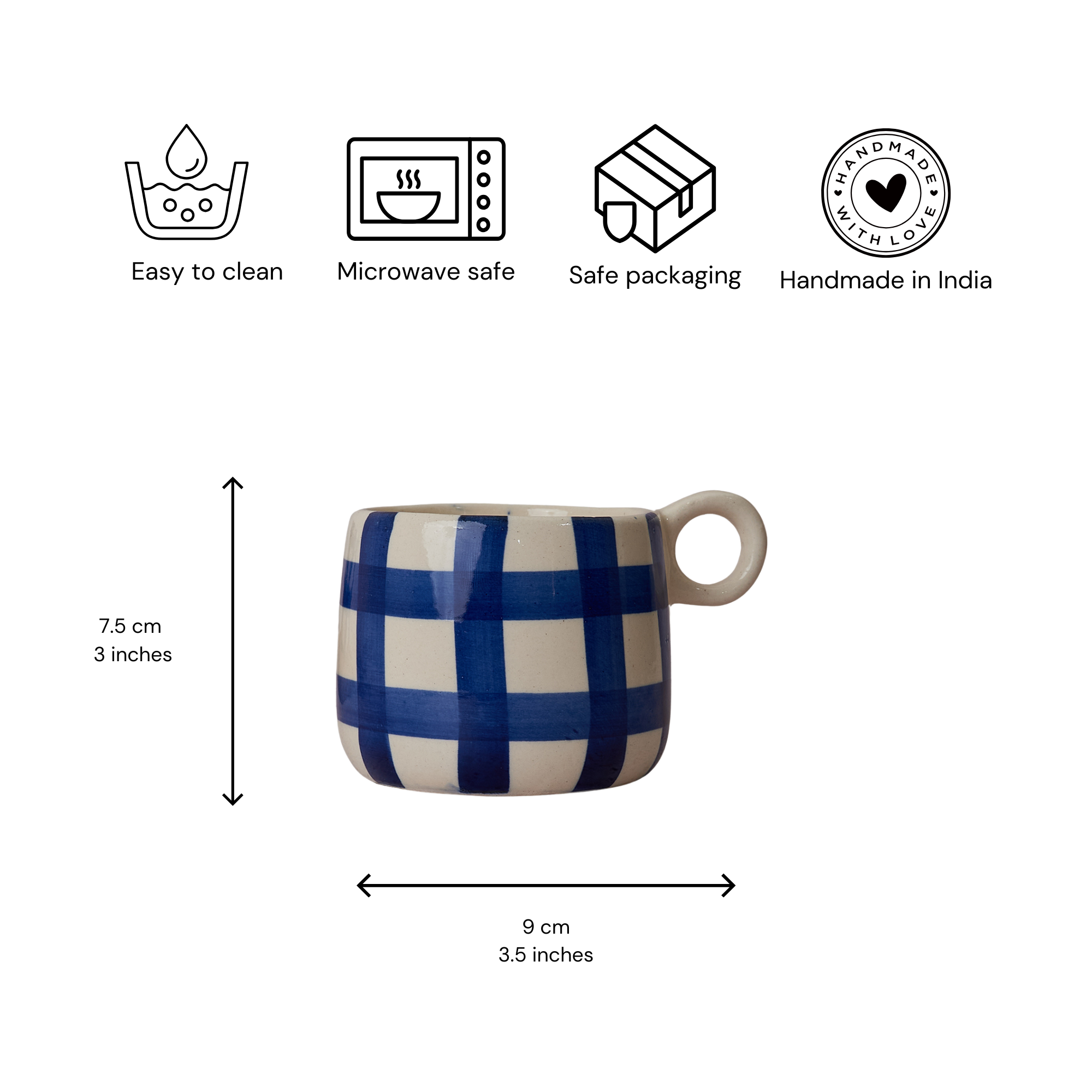 Big Ghingham Checkered Mug In Blue - Single (350ml)