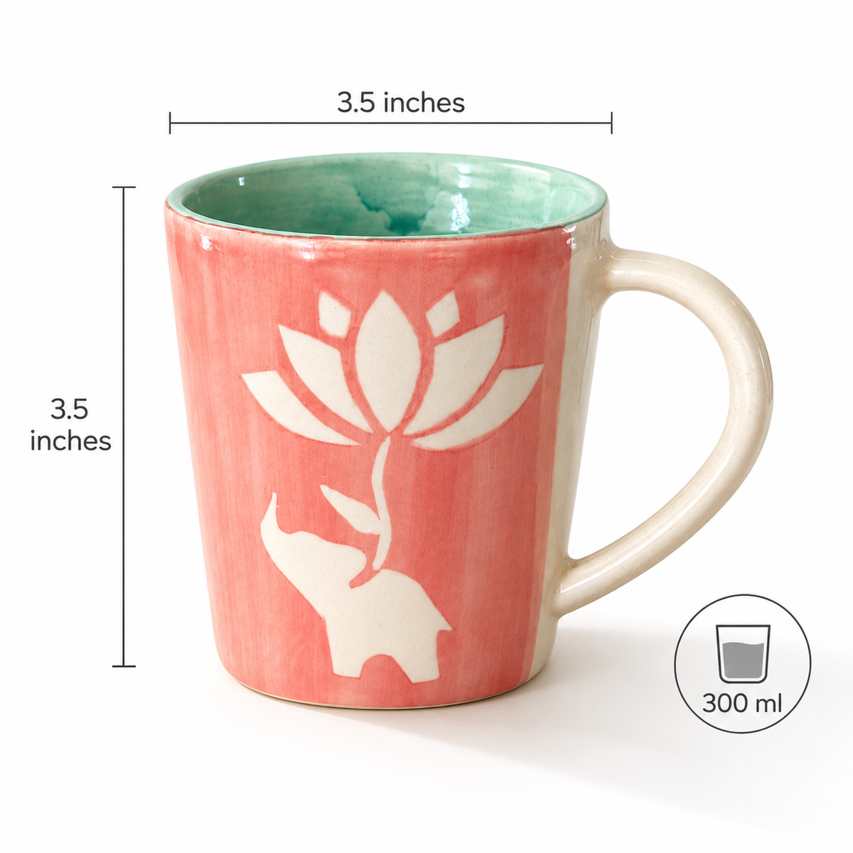 Lucky Lotus Handpainted Ceramic Mug (300 ml) - Pink