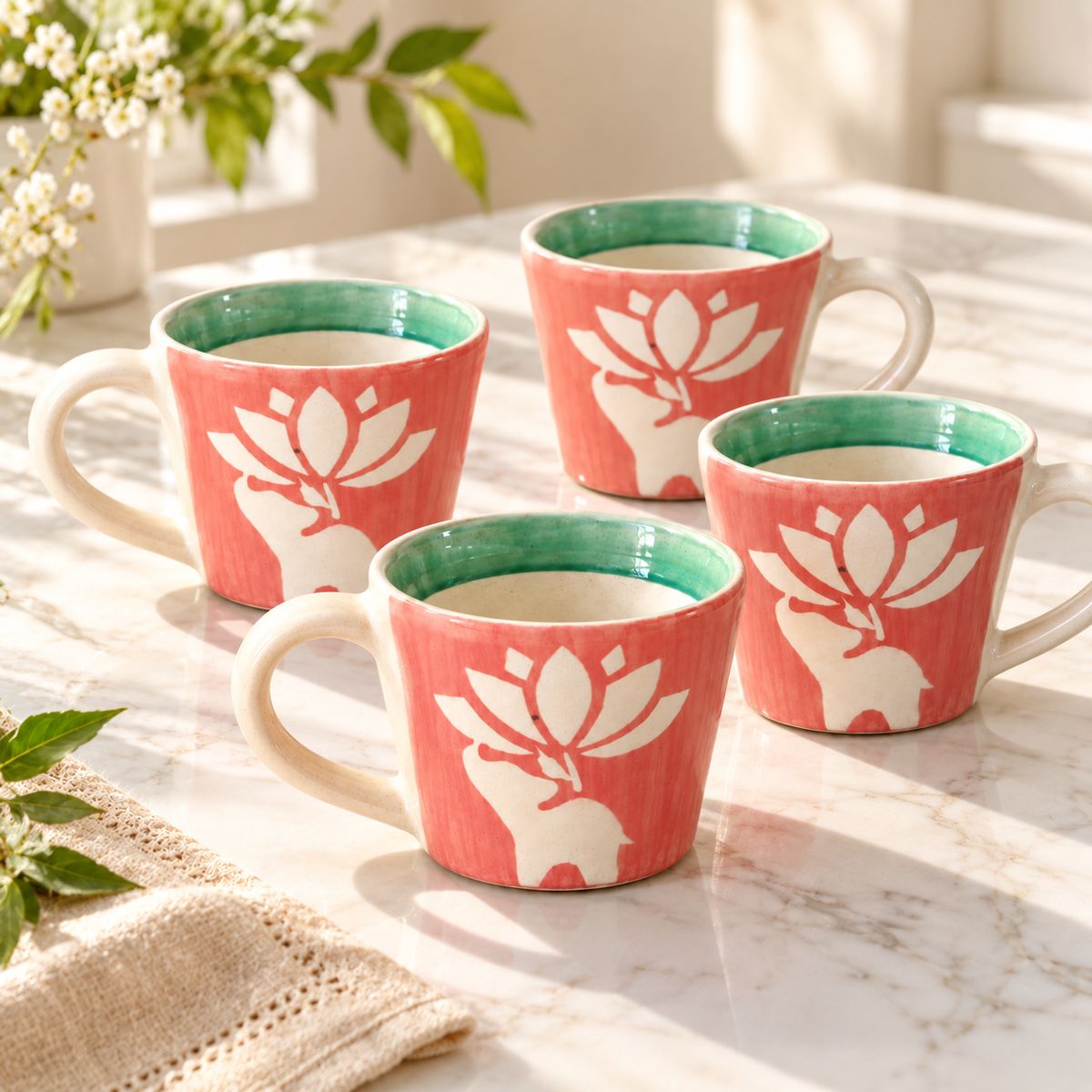 Lucky Lotus | Lotus & Elephant Ceramic Mug (125ml) - Pink