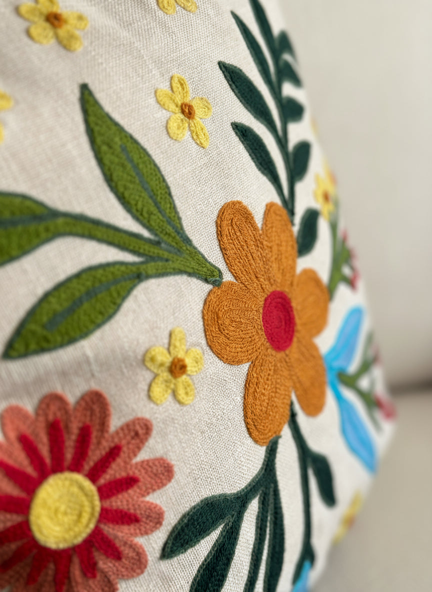 Floral Extravaganza Cotton Cushion Cover - 16x16"