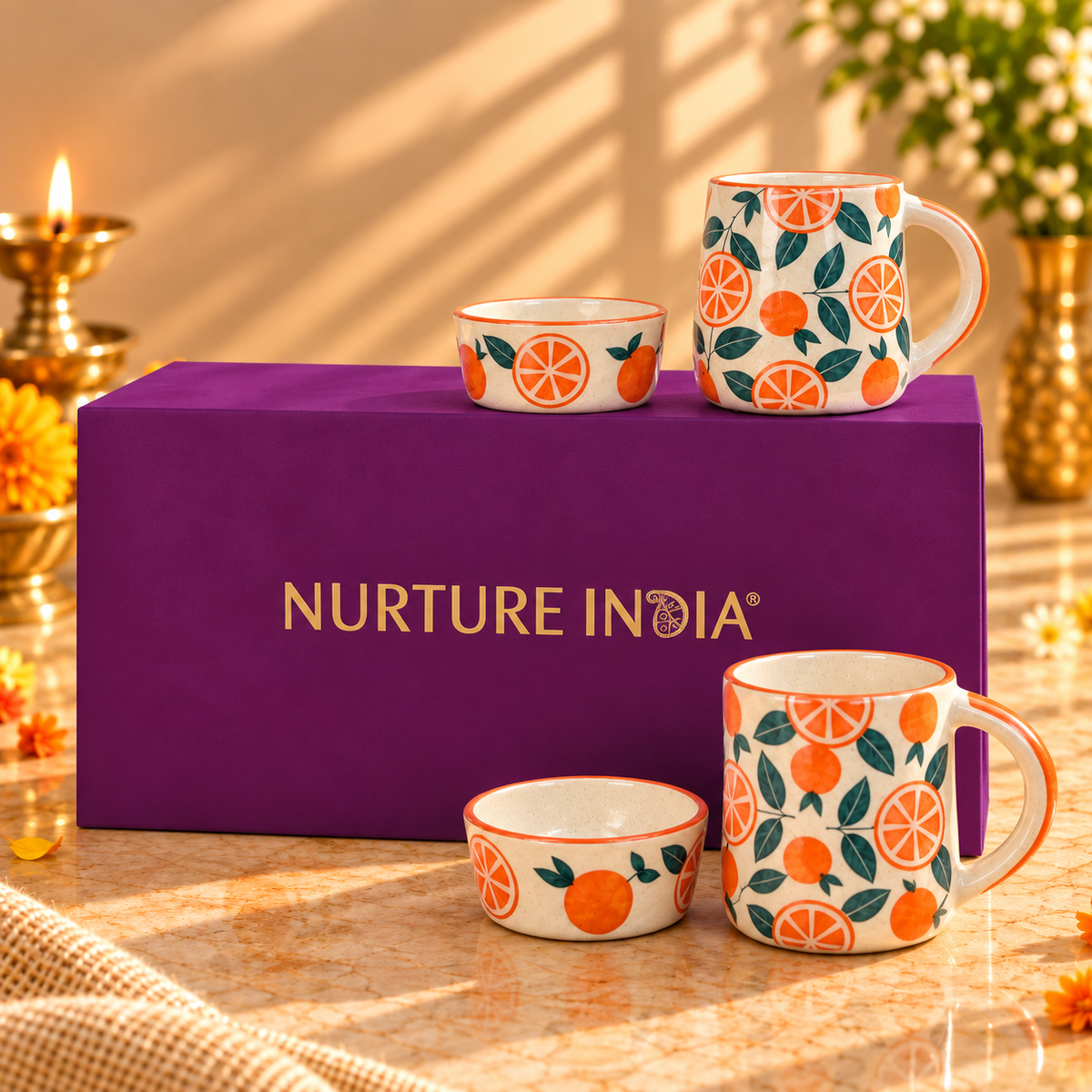 2 pcs Ramekin & 2 pcs Mugs Set - Gift Box (Purple)