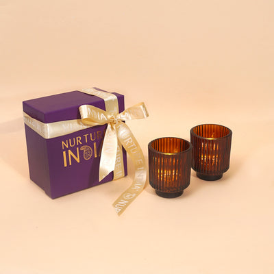 Set of 2 Walnut Tlight Holder Gift Box